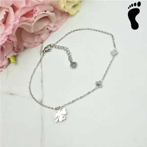 Bransoletka na stopę srebrna STAL CHIRURGICZNA trzy koniczyny cyrkonia