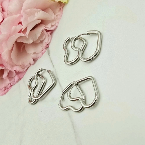 ZESTAW srebrne Kolczyki STAL CHIRURGICZNA serce ażurowe bokiem 3 rozmiary