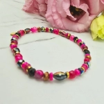 Bransoletka STAL CHIRURGICZNA gumkowa różowe kryształki koraliki