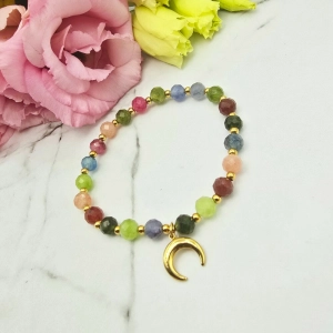 Bransoletka STAL CHIRURGICZNA gumowe kolorowe koraliki księżyc