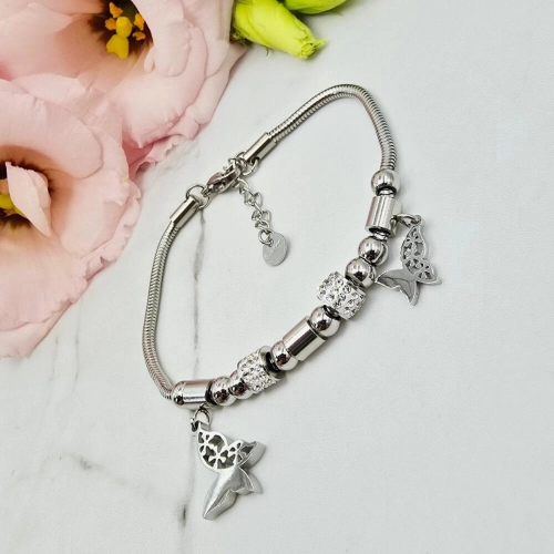 Bransoletka srebrna STAL CHIRURGICZNA CHARMS dwa motyle