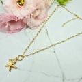 Naszyjnik STAL CHIRURGICZNA szeroki splot gwiazda perła jasne złoto