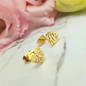 Kolczyki STAL CHIRURGICZNA liść monstera 0,8 cm