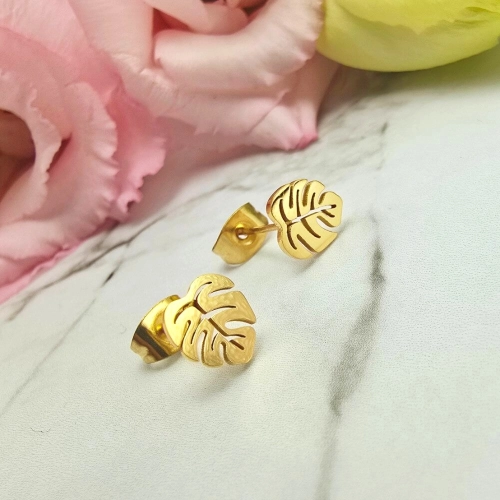 Kolczyki STAL CHIRURGICZNA liść monstera 0,8 cm