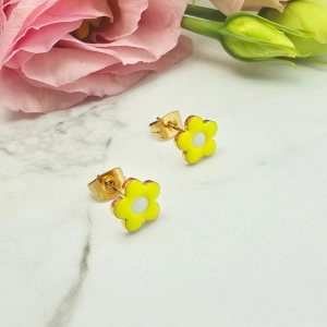 Kolczyki STAL CHIRURGICZNA kwiatek żółty 0,8 cm