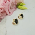 Kolczyki STAL CHIRURGICZNA bigiel koniczynki czarne kryształki 1,5 cm 2