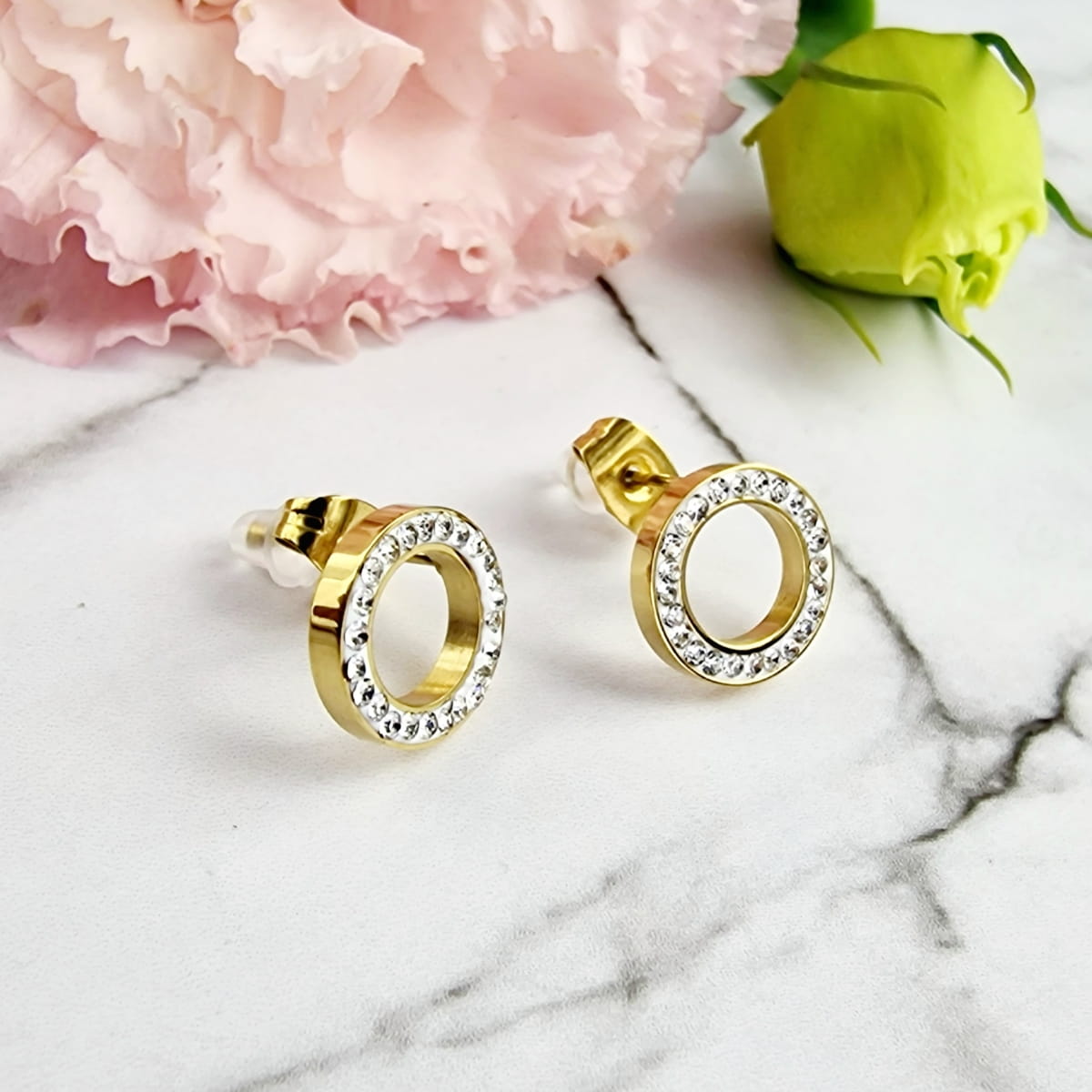 Kolczyki STAL CHIRURGICZNA okrągłe cyrkonie delikatne