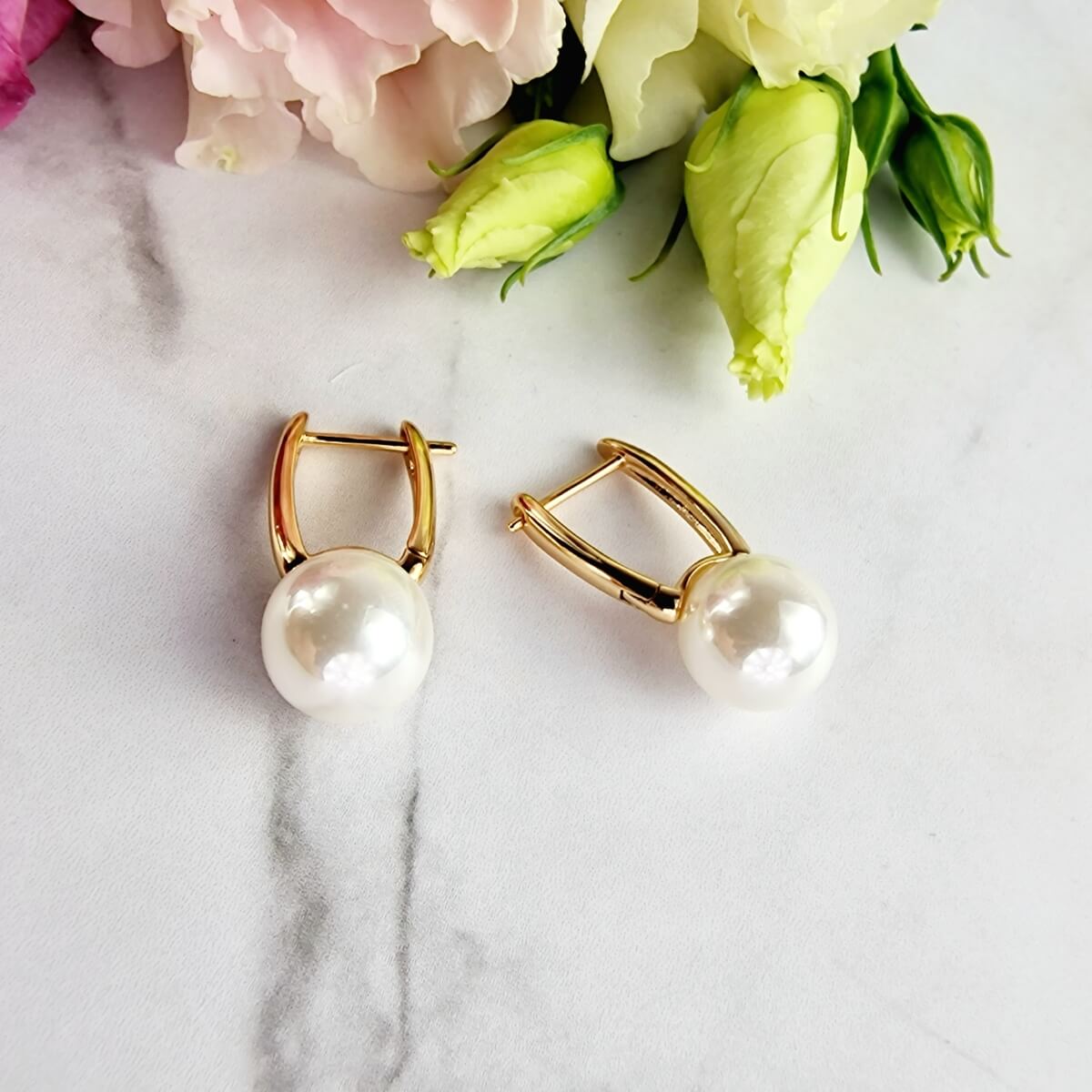 Kolczyki STAL CHIRURGICZNA ażurowe zapinane perła