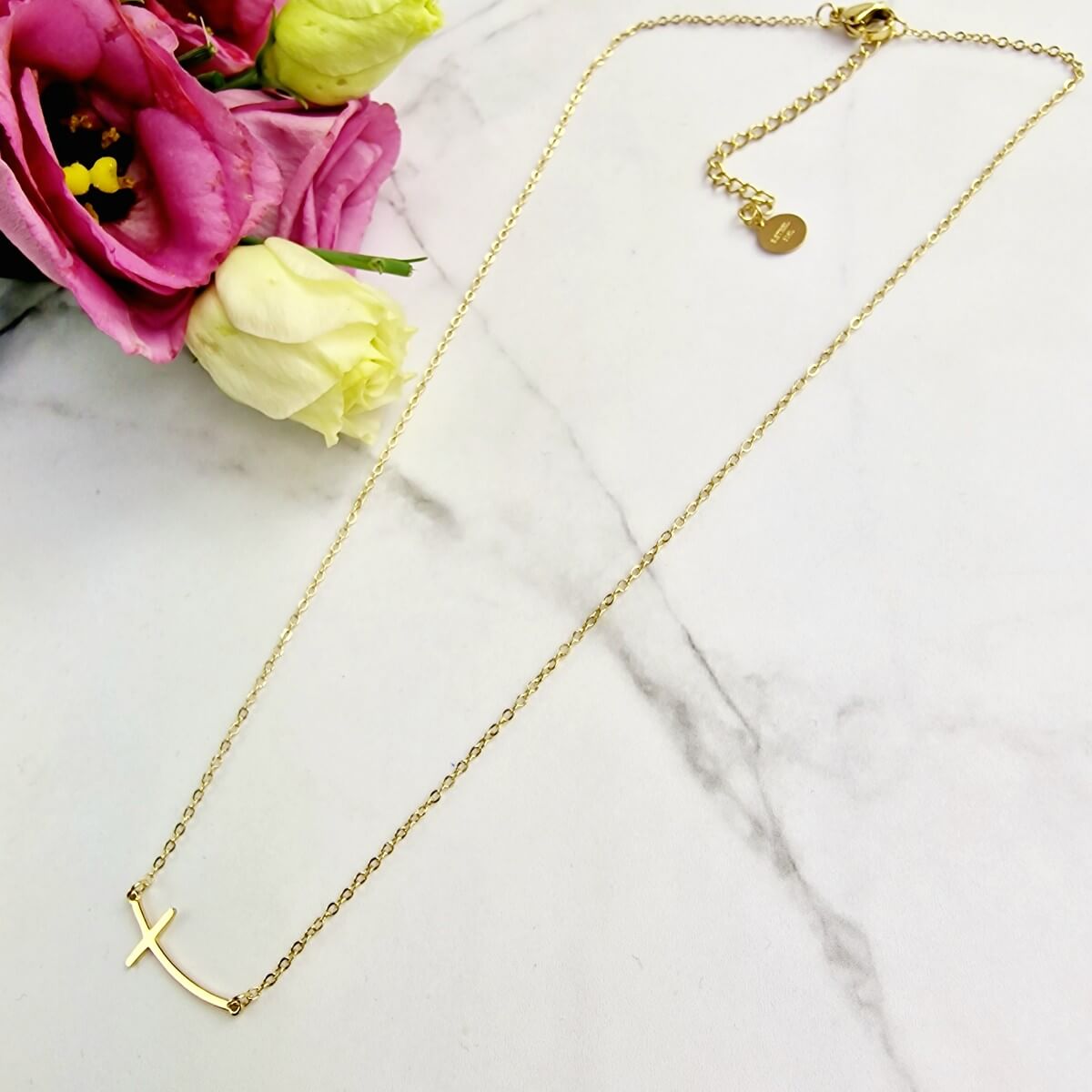 Naszyjnik STAL CHIRURGICZNA krzyżyk zakrzywiony