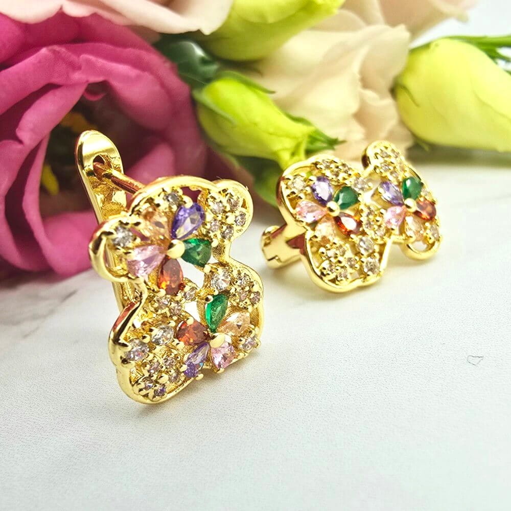 Kolczyki STAL CHIRURGICZNA Miś kolorowe kryształki zatrzask