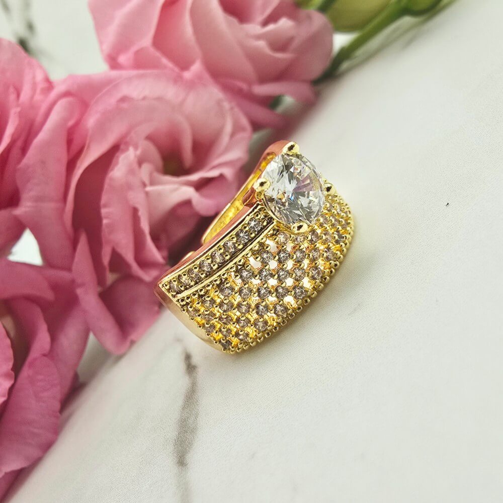 Pierścionek STAL CHIRURGICZNA obrączka uniwersalna cyrkonie i kryształek