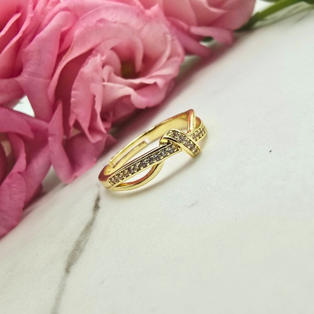 Pierścionek STAL CHIRURGICZNA obrączka uniwersalna splot cyrkonie