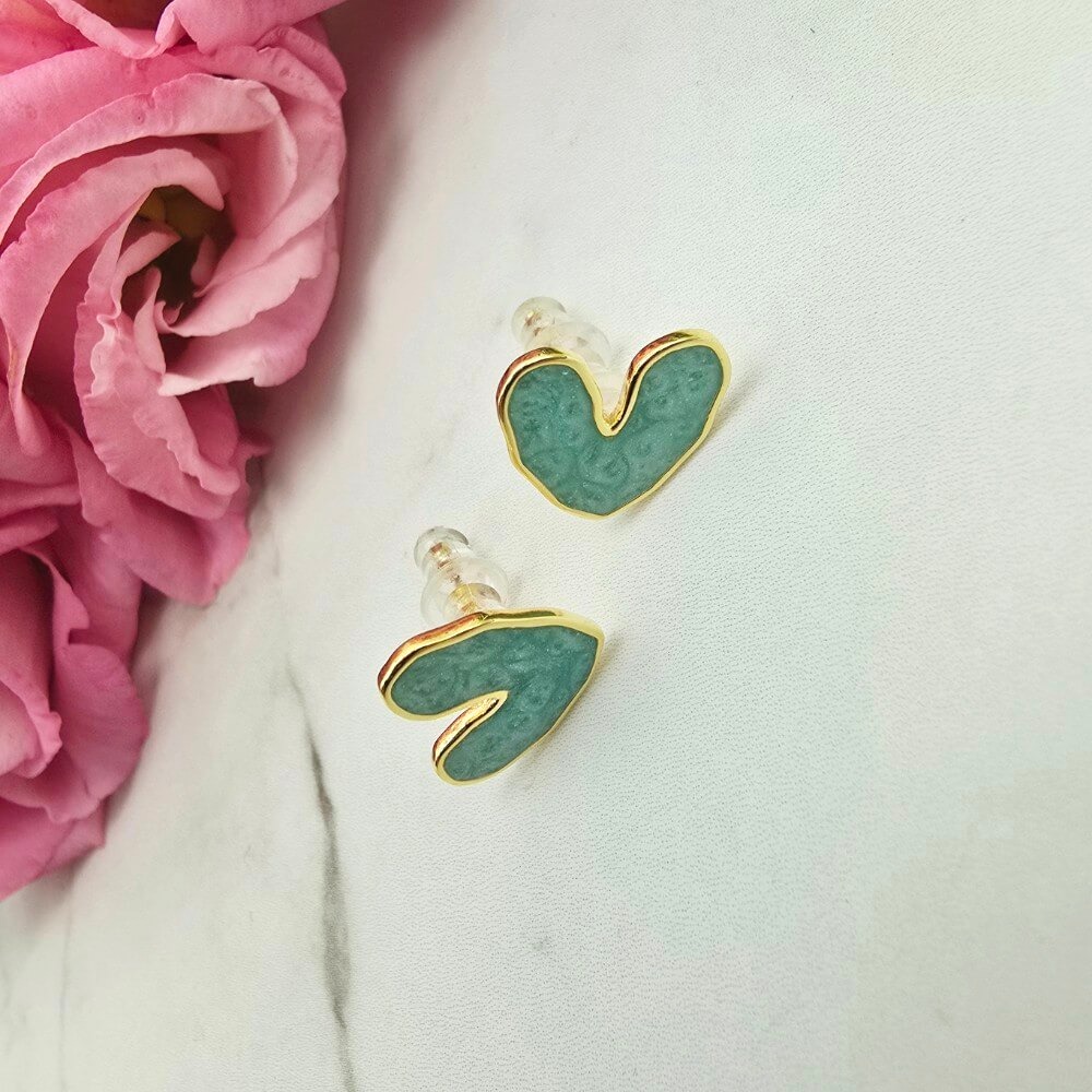 Kolczyki STAL CHIRURGICZNA serce masa perłowa turkusowa