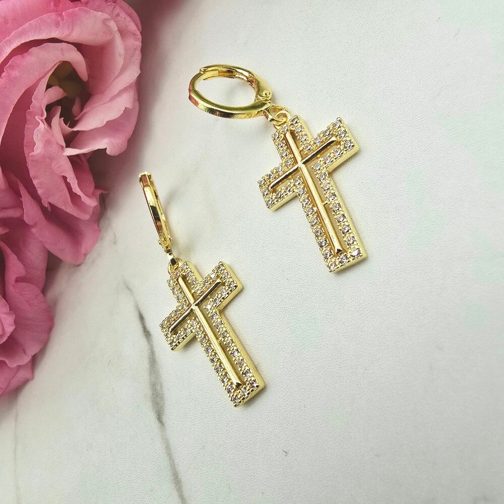 Kolczyki STAL CHIRURGICZNA bigiel krzyż cyrkonie