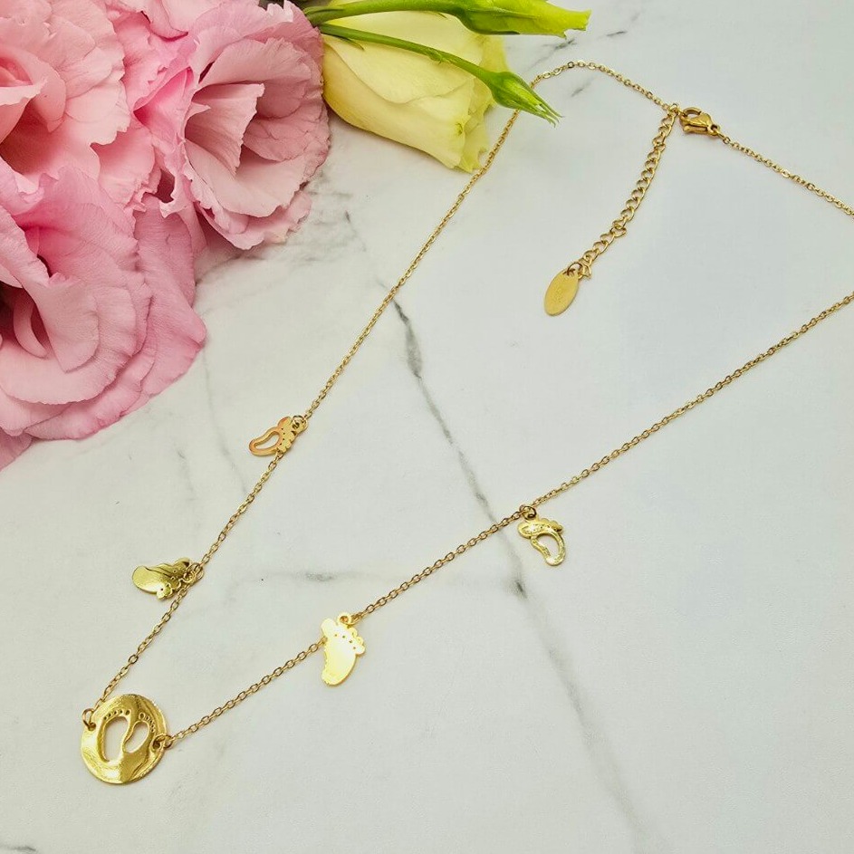 Naszyjnik STAL CHIRURGICZNA medaliony stopki dziecka