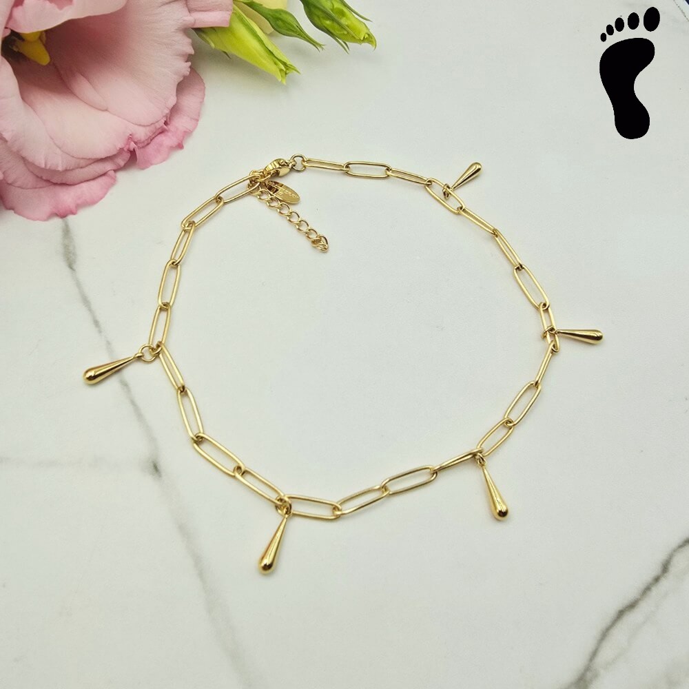 Bransoletka na stopę STAL CHIRURGICZNA szerszy splot wiszące elementy