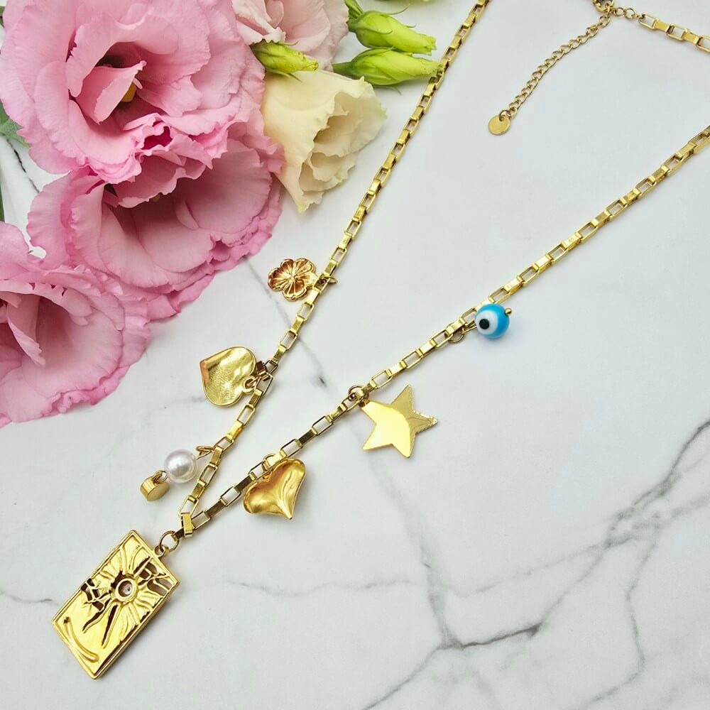 Naszyjnik STAL CHIRURGICZNA medalion i przywieszki