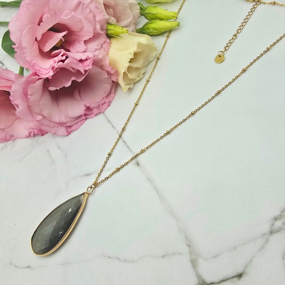 Naszyjnik STAL CHIRURGICZNA łezka kryształek czarny