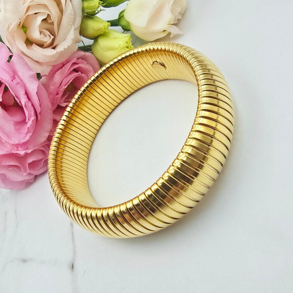 Bransoletka STAL CHIRURGICZNA szeroka elastyczna złota