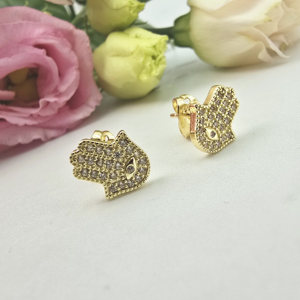 Kolczyki STAL CHIRURGICZNA dłoń Fatimy cyrkonie