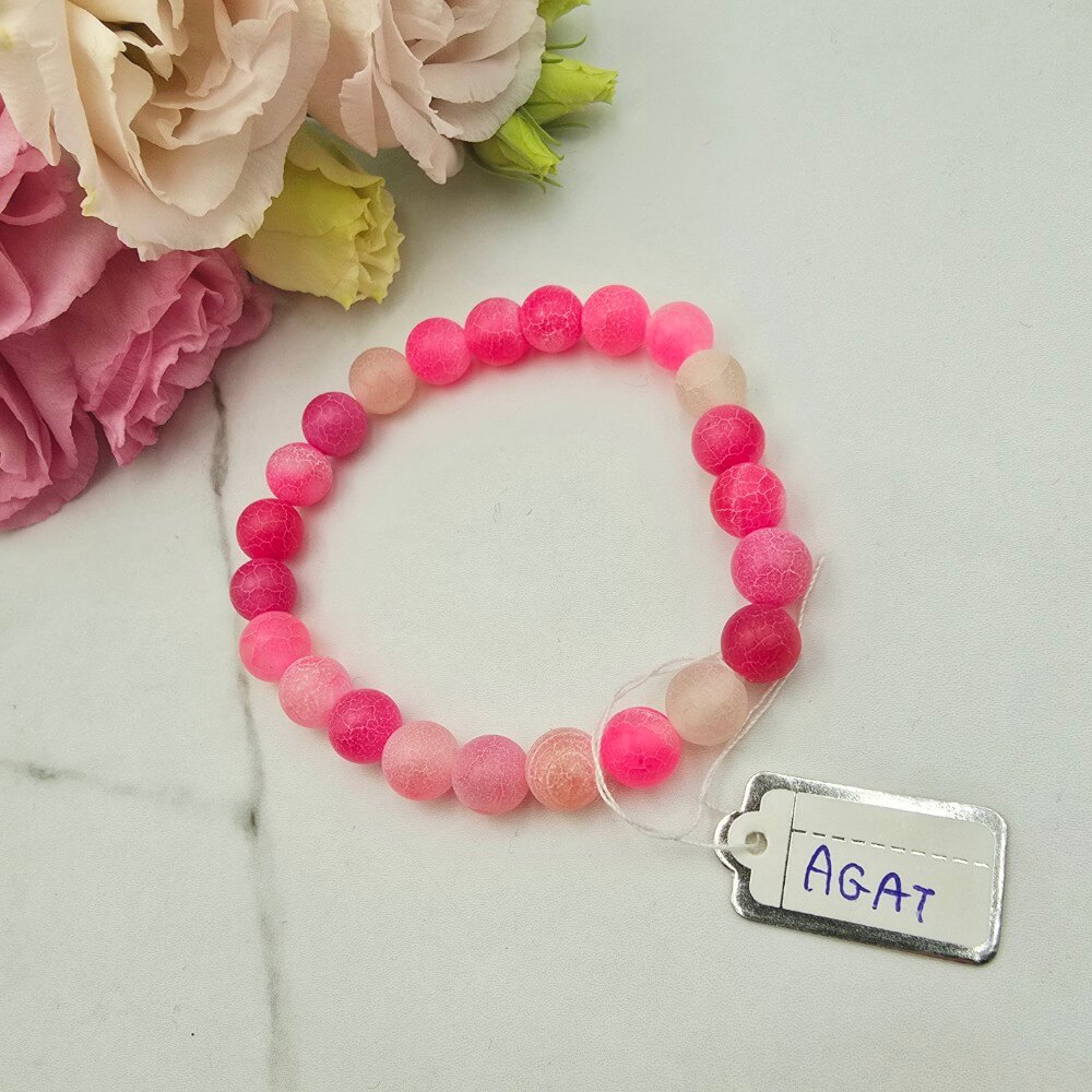 Bransoletka gumkowa kamień AGAT różowy
