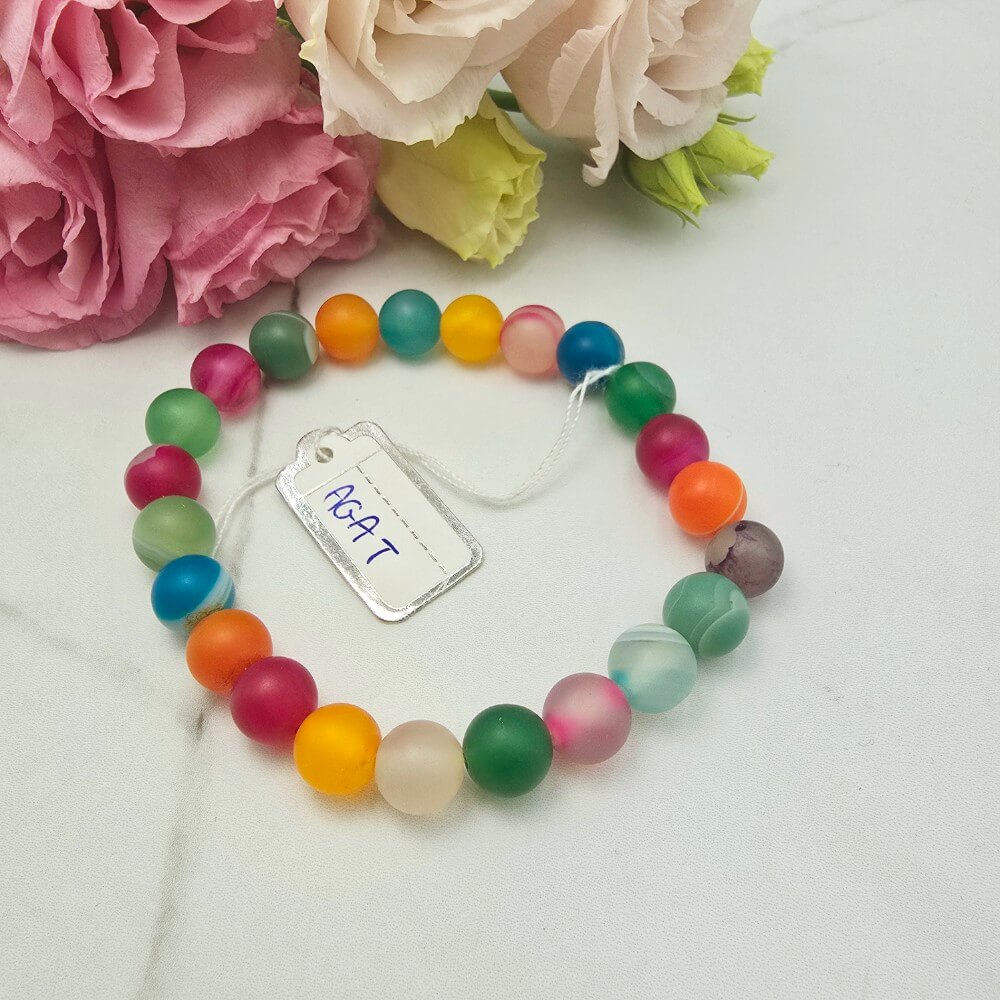 Bransoletka gumkowa kamień AGAT kolorowe mamtowe