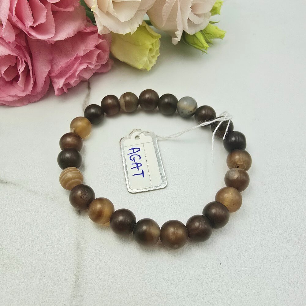 Bransoletka gumkowa kamień AGAT brązowo czarne