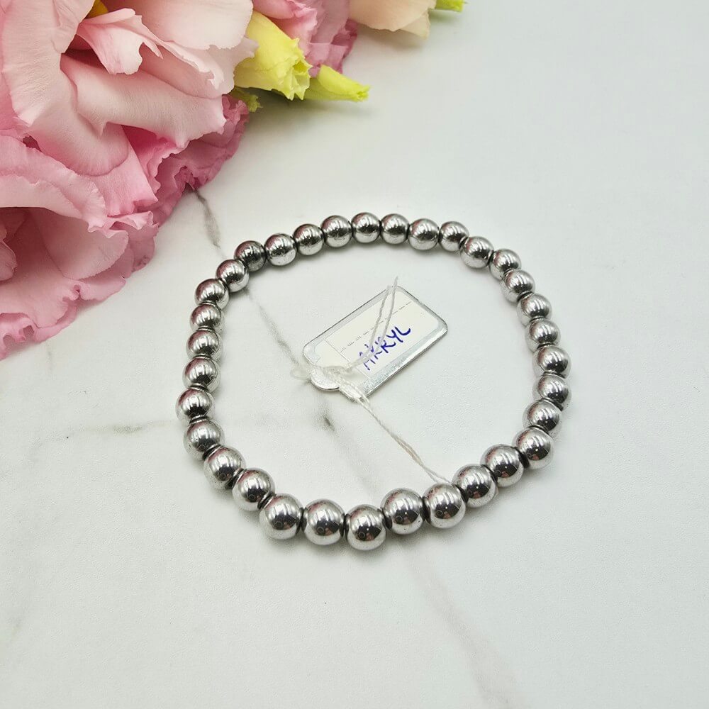 Bransoletka gumkowa koraliki akrylowe srebrne