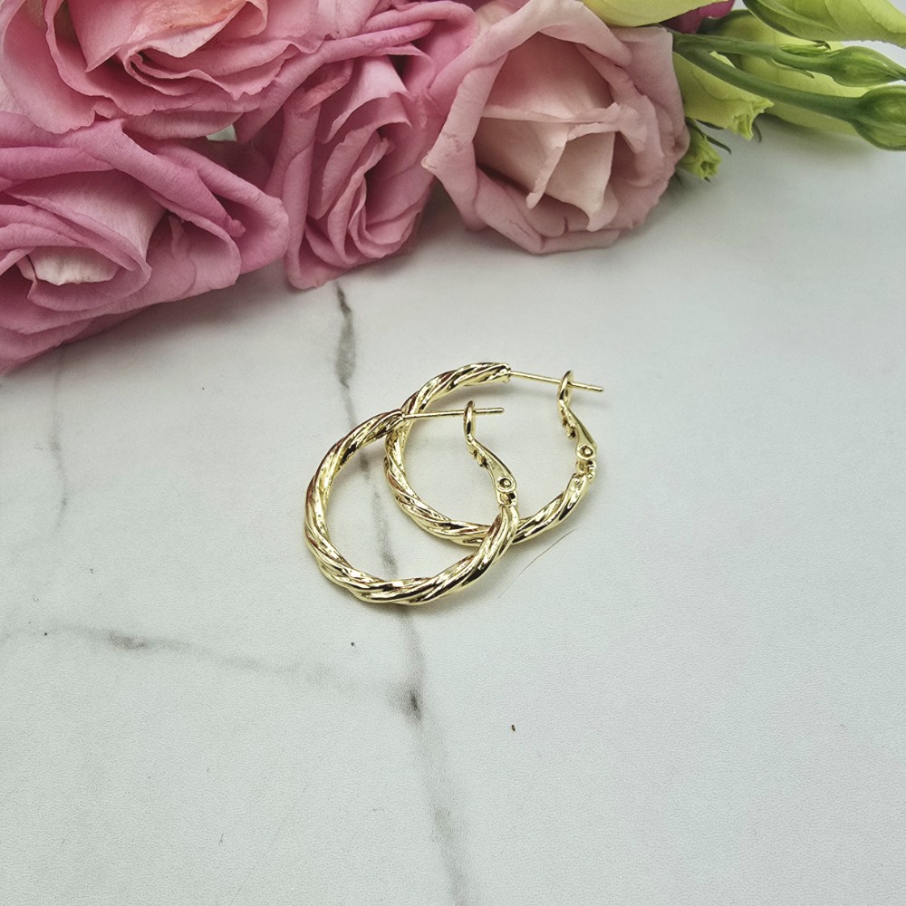 Kolczyki STAL CHIRURGICZNA koła 2,5 cm skręcone jasne złoto