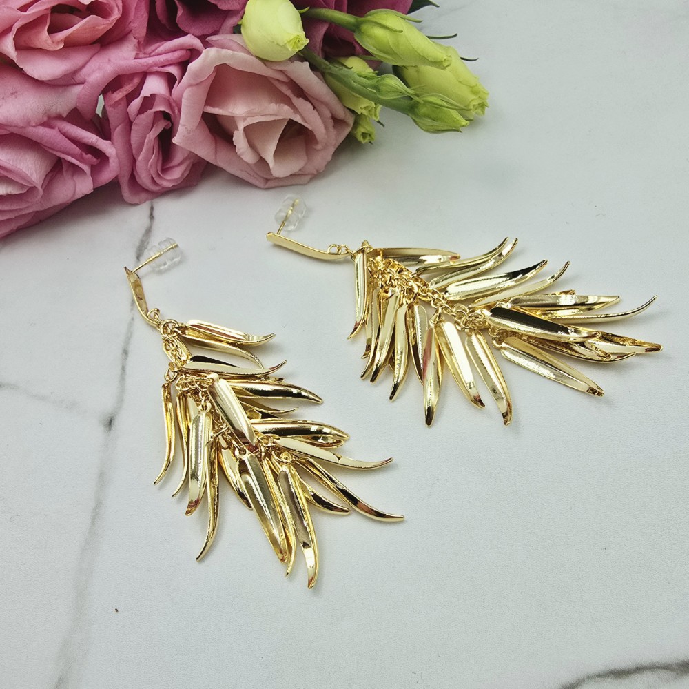 Kolczyki STAL CHIRURGICZNA wiszące listki jasne złoto 