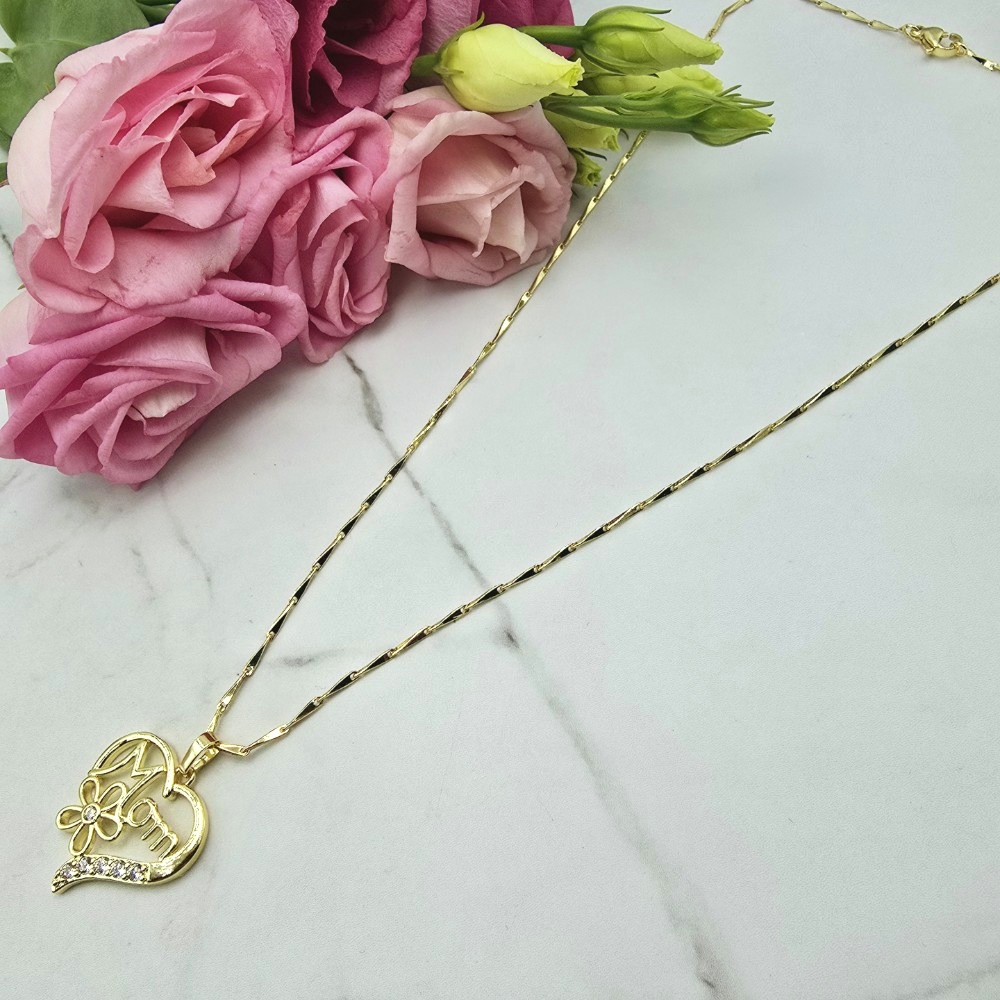 Naszyjnik STAL CHIRURGICZNA medalion MOM jasne złoto