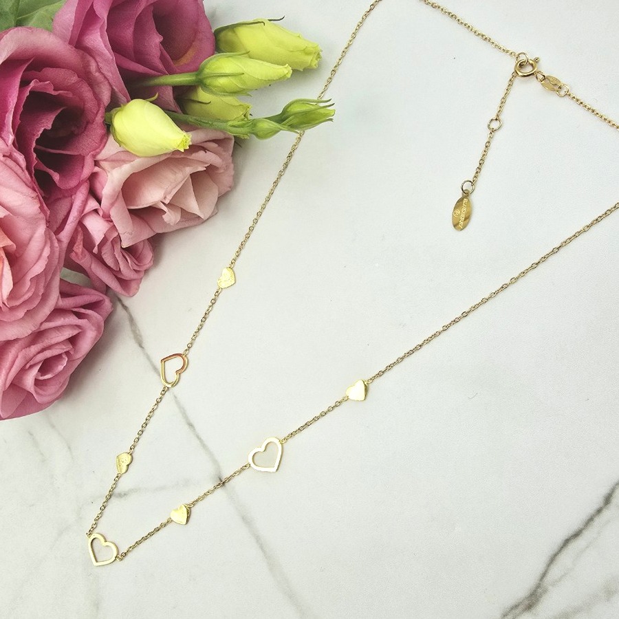 Naszyjnik STAL CHIRURGICZNA serca ażurowe i pełne