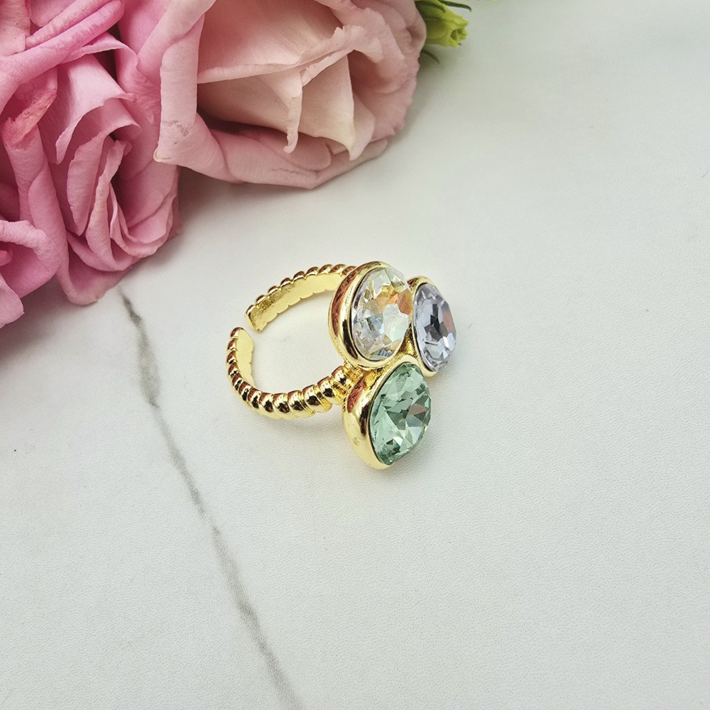 Pierścionek STAL CHIRURGICZNA obrączka uniwersalna kryształki jasne kolorowe 