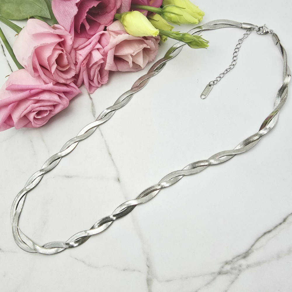 Naszyjnik srebrny STAL CHIRURGICZNA podwójna żmijka skręcona