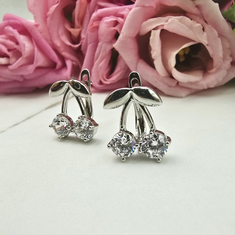 Kolczyki srebrne STAL CHIRURGICZNA bigiel zatrzask wisienki kryształki