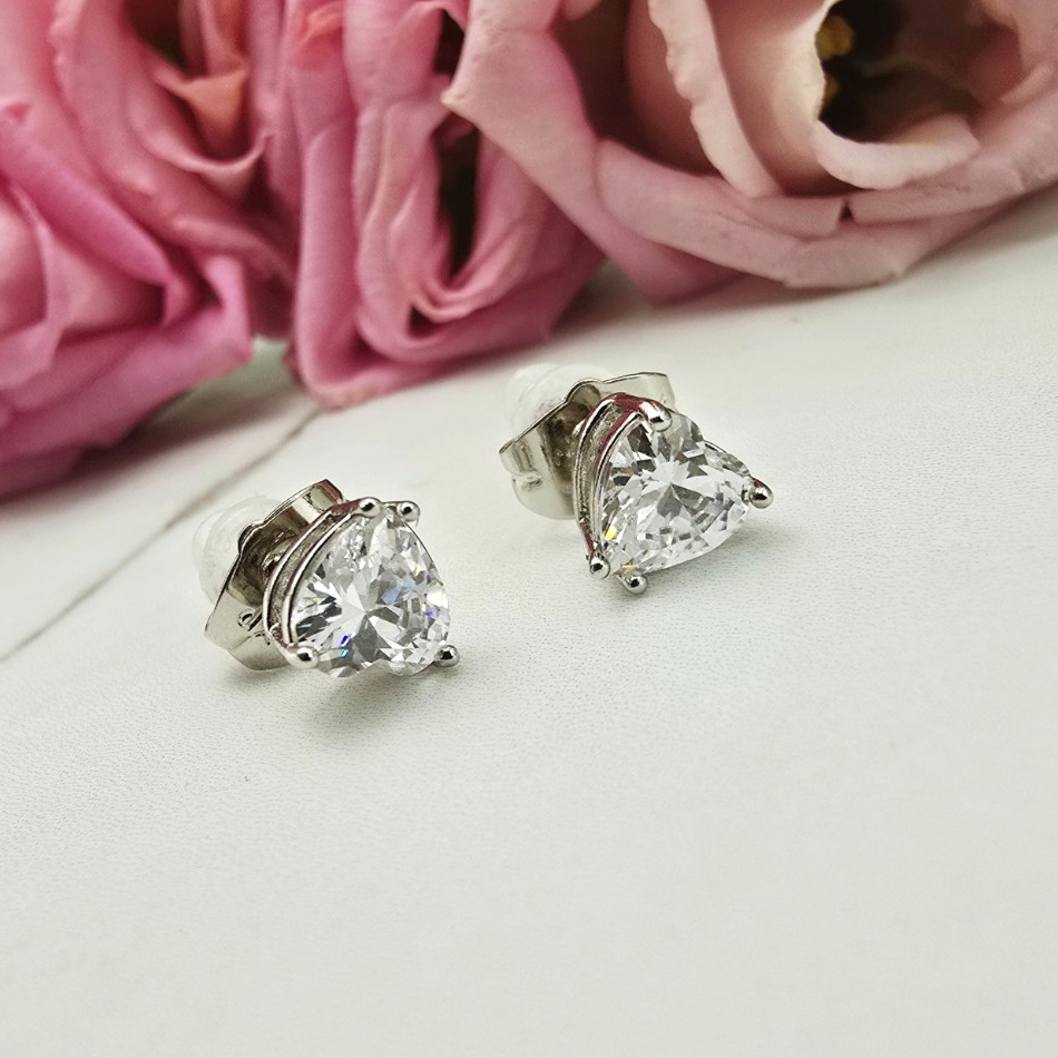 Kolczyki srebrne STAL CHIRURGICZNA serce kryształek 0,6 cm