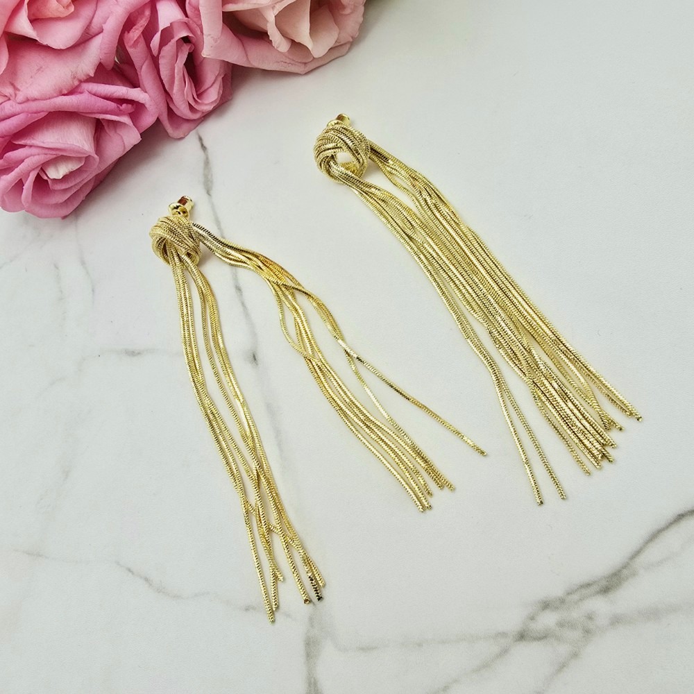 Kolczyki STAL CHIRURGICZNA supełek wiszące łańcuszki jasne złoto