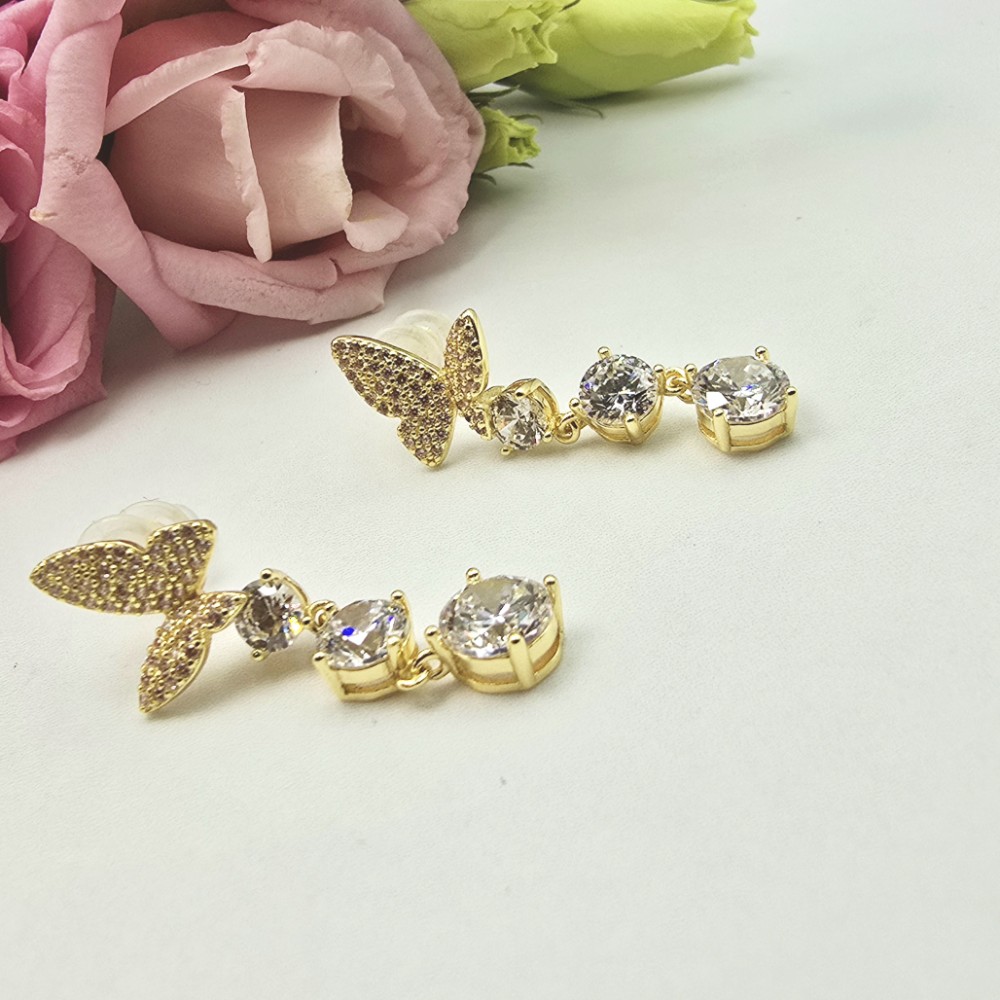 Kolczyki STAL CHIRURGICZNA wiszące motylek kryształki