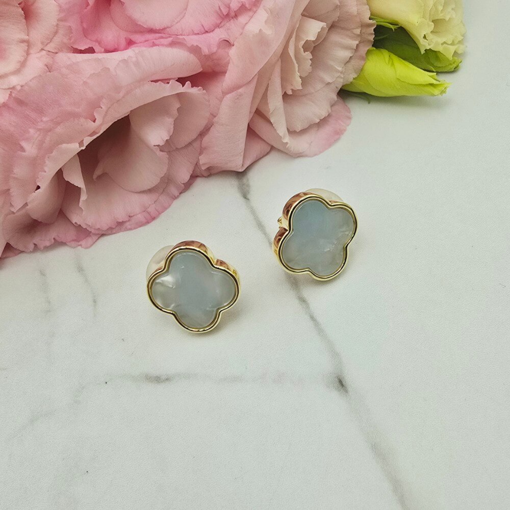 Kolczyki STAL CHIRURGICZNA koniczyna turkusowa klipsy