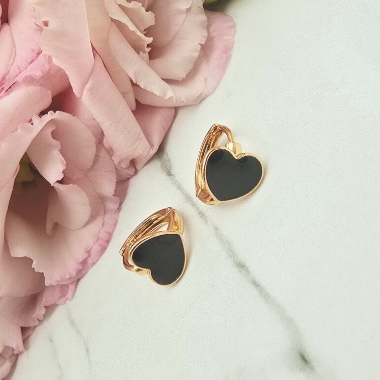 Kolczyki STAL CHIRURGICZNA bigiel czarne serce