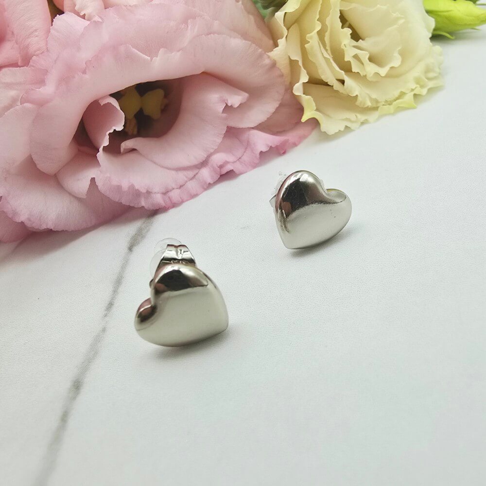 Kolczyki srebrne STAL CHIRURGICZNA serce 1 cm klasyk