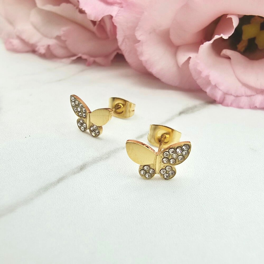 Kolczyki STAL CHIRURGICZNA motylek cyrkonie