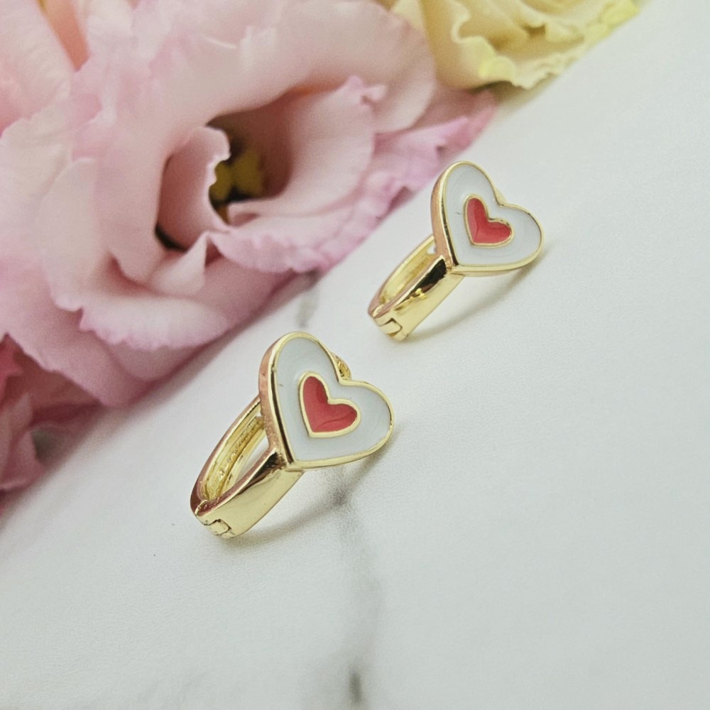 Kolczyki STAL CHIRURGICZNA bigiel dla dziewczynek serce białe jasne złoto