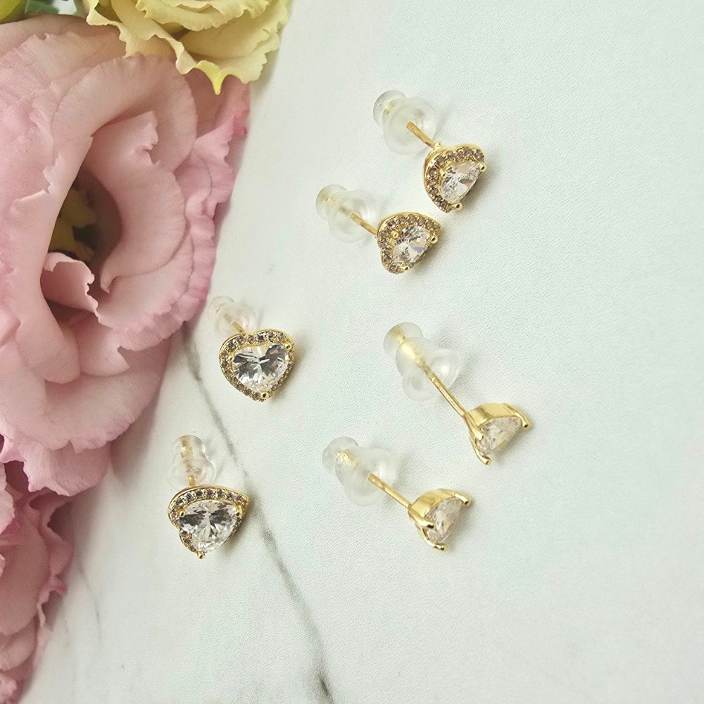 Kolczyki STAL CHIRURGICZNA zestaw 3 pary serca kryształki cyrkonie