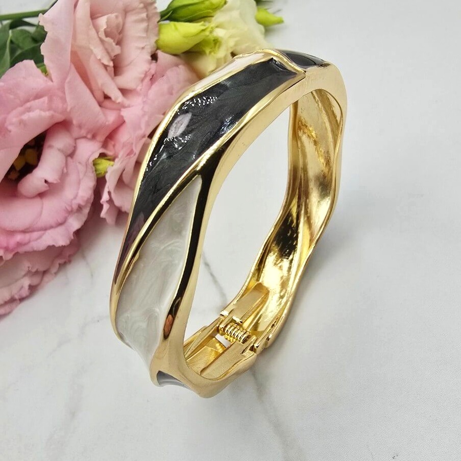 Bransoletka STAL CHIRURGICZNA sztywna na sprężynce czarno biała