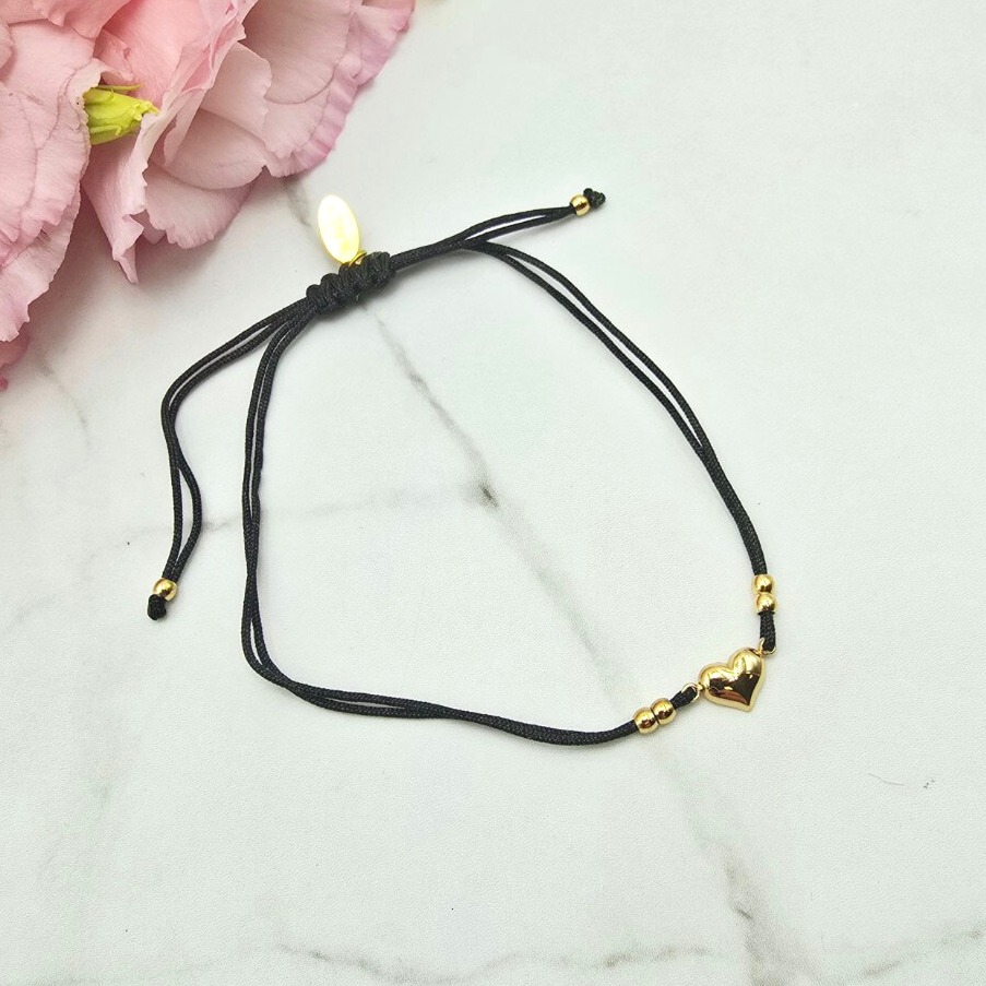 Bransoletka STAL CHIRURGICZNA uniwersalna czarny sznurek serce 