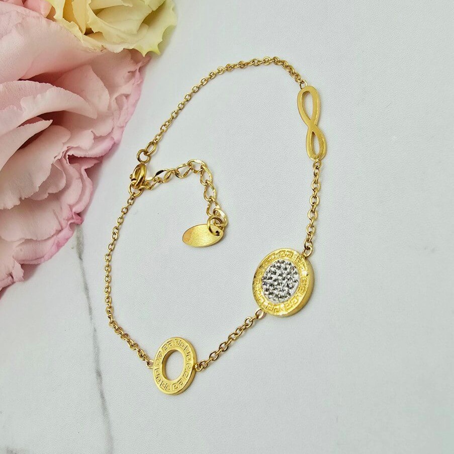 Bransoletka STAL CHIRURGICZNA nieskończoność kółka cyrkonie