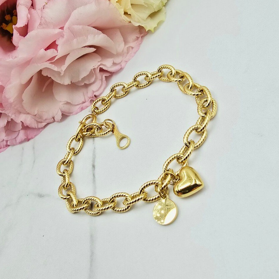 Bransoletka STAL CHIRURGICZNA grubsza kółko serce