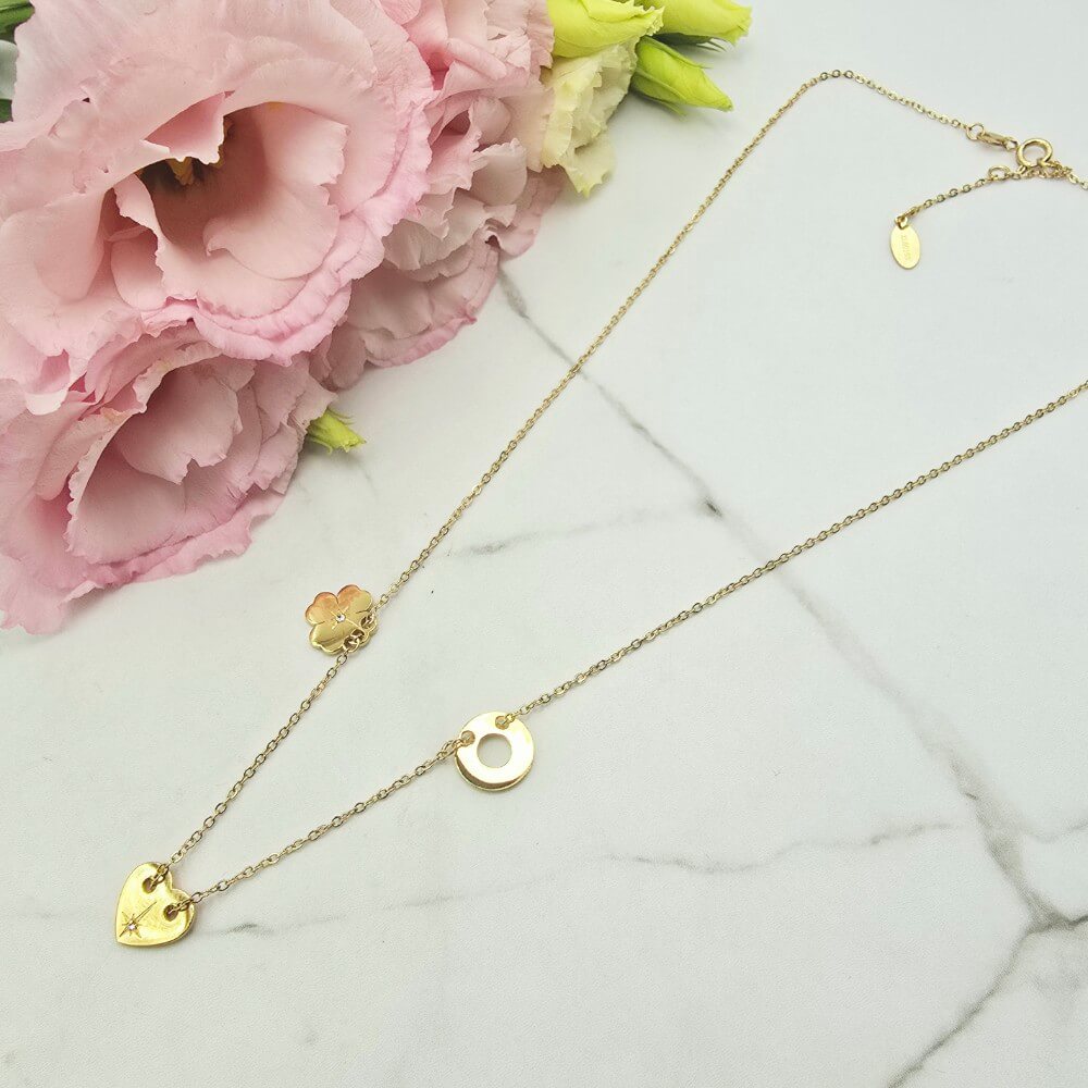 Naszyjnik STAL CHIRURGICZNA celebrytka kółko serce koniczyna cyrkonie