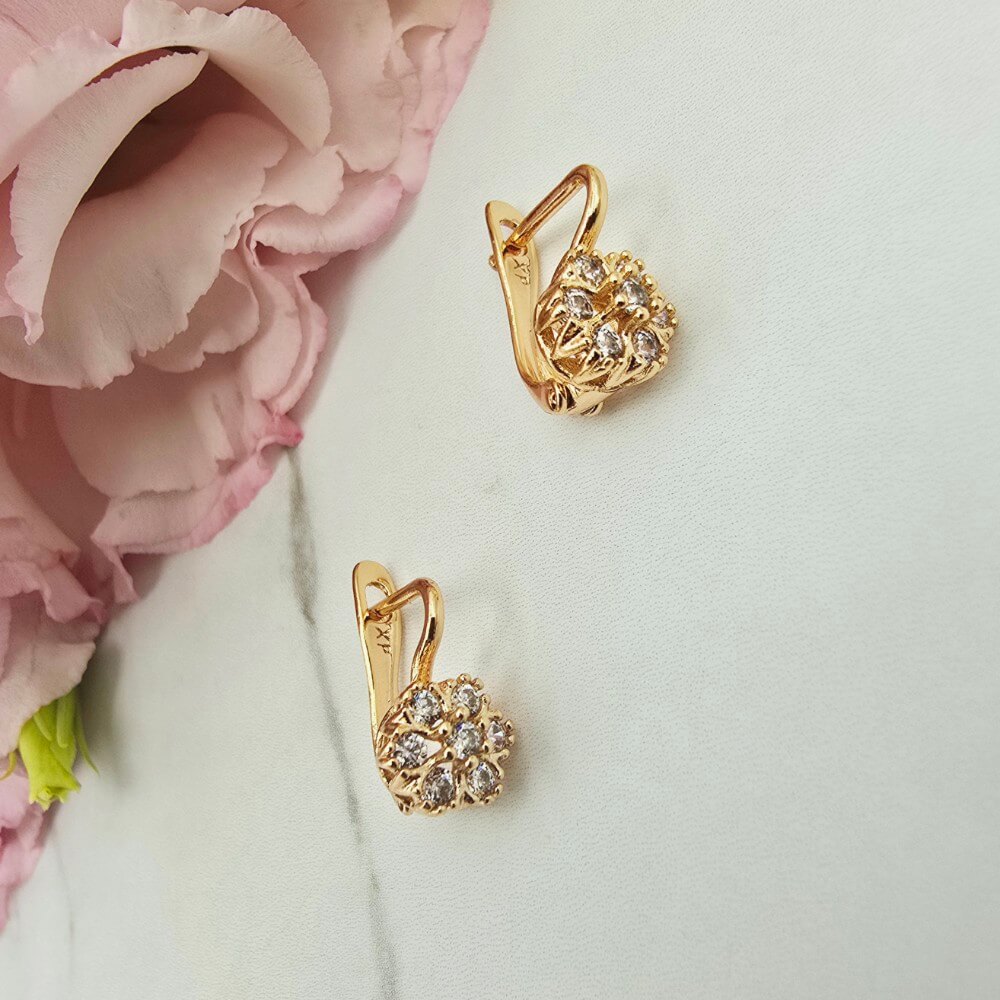 Kolczyki STAL CHIRURGICZNA bigiel zatrzask kwiatek cyrkonie